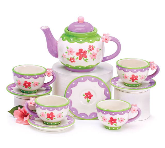 2 Cups 8 Piece Porcelain Mini Saddlebrooke Tea Set with Teapot  Lid 2 Saucers
